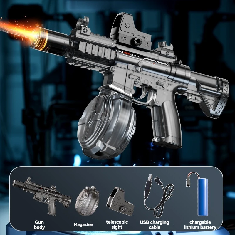 

M416 Electric Water Gun with Light, Flame Effect Sprayers Continuously High Pressure High Speed Powerful, Outdoor Water Gun Toys