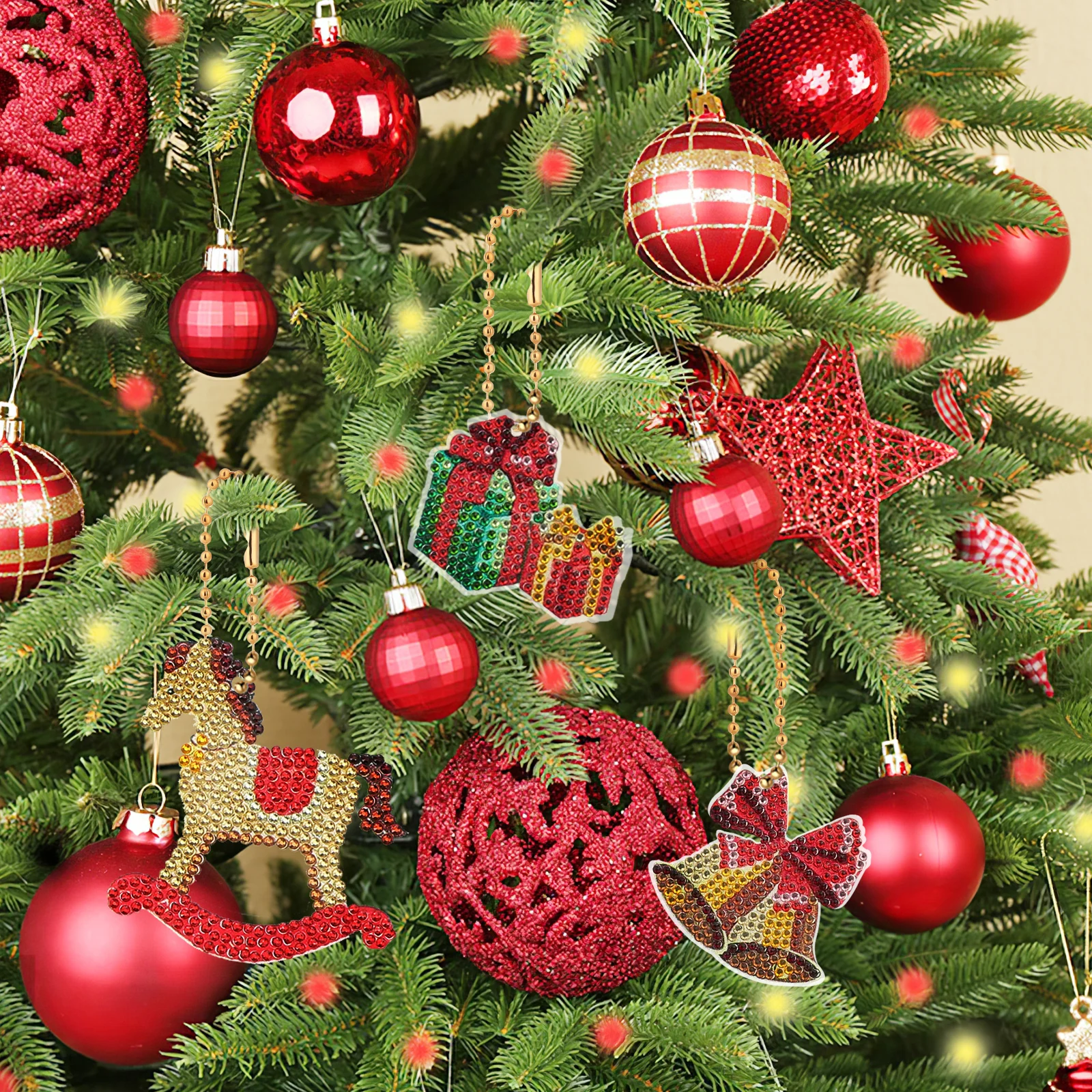 

1 set 1 Set Diamond Art Christmas Ornament Kit Diamond Dotting Keychain Diy Pendant Craft Holiday Decor Christmas Crafts Adults
