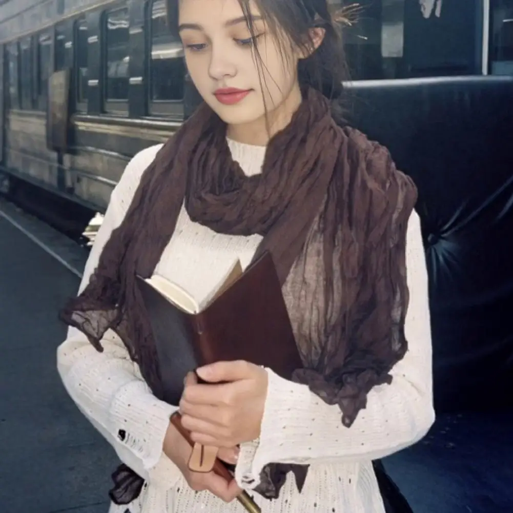 شال رقيق أنيق مطوي وشاح شال من الكتان للنساء تصميم ريترو خفيف الوزن للارتداء والأنشطة الخارجية الناعمة للخط #5