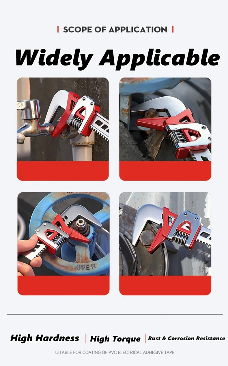 Adjustable F-type Motor Repair Wrench 12inch 0-75mm Large Opening Fast Pipe Wrench Multipurpose