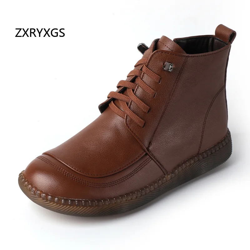 

ZXRYXGS Top Cowhide Temperament Trendy Boots Flat Shoes Single Big Size Boots 2025 New Autumn Winter Boots Women Warm Snow Shoes