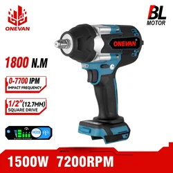 ONEVAN 1800N.M Torque Brushless Electric Impact Wrench For Trucks 1/2 inch Cordless Wrench Driver Tool For Makita 18V Battery