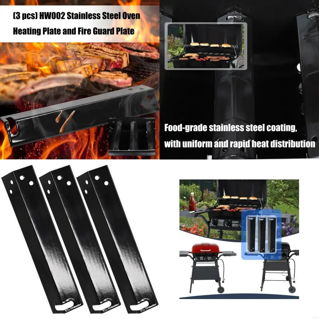 

3Pcs Stainless Steel Grill Heat Plate With Enamel Coating For Even Heating And Flame Protections Outdoor BBQ Accessories X3UC