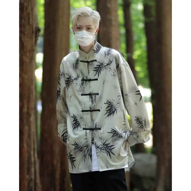 Men's Tie-Dye Long Sleeve Shirt New Spring Chinese Style Silk Top Quality Material Comfortable Fit Fashionable Design