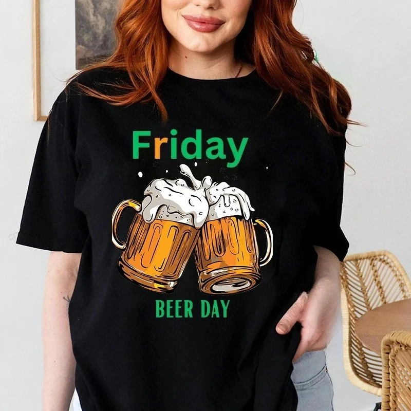 Camisetas de cerveza de lunes a viernes para mujer, camisetas deportivas divertidas e informales a la moda, camisetas gráficas de calavera y viernes con cerveza, ropa para mujer