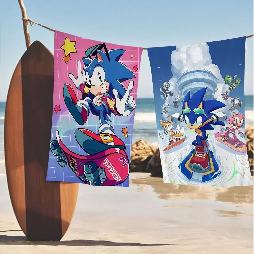 Anime S-Sonic Microfiber Printed Beach Towel Mountain Climbing Yoga Beach Swimming Running Absorbent Soft Towel