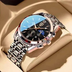 POEDAGAR Watches For Men's New Six Pin Fashion Stainless Steel Date Waterproof Luminous Top Luxury Quartz Men's Watches