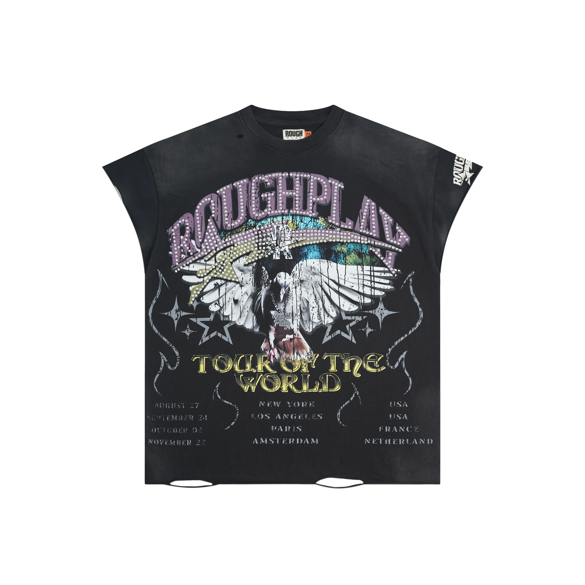 

25SS New American Men's Street fashion unisex short sleeve T-shirt with ripped holes and drill