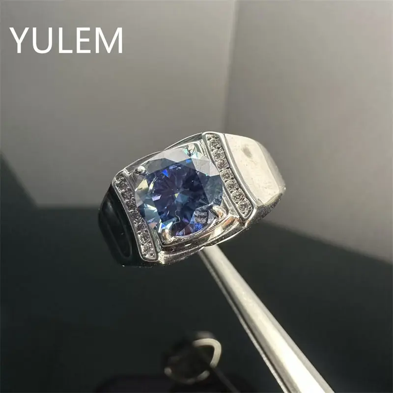 YULEM 2CT Royal Blue Moissanite 8mm Round Cut for Daily Wear18K Yellow Gold Plating 925 Silver Jewelry
