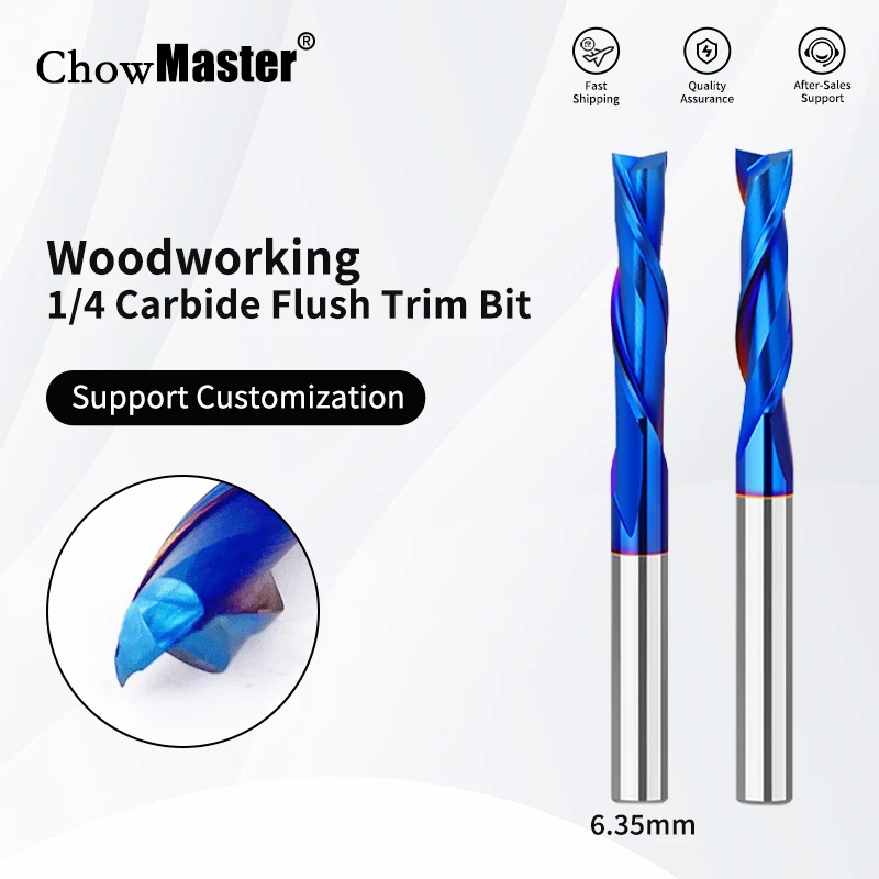 

CHOWMASTER 1/4 5/16 твердосплавная концевая фреза для деревообработки с синим покрытием, фреза вверх и вниз, 2-зубая фреза для дерева