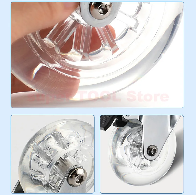 

PU Transparent Swivel Caster 1.5 2 3 4 Inch Thread Stem Wheel Low Noise Universal Furniture Roller With Brake Industrial Casters