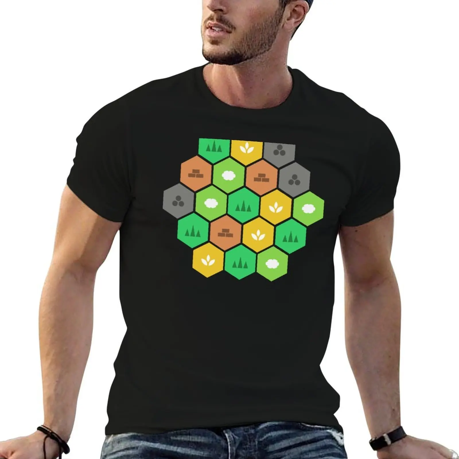 T-shirt en coton pour hommes, jeu de société minimaliste Settlers Tile, t-shirt en coton 100% pour hommes