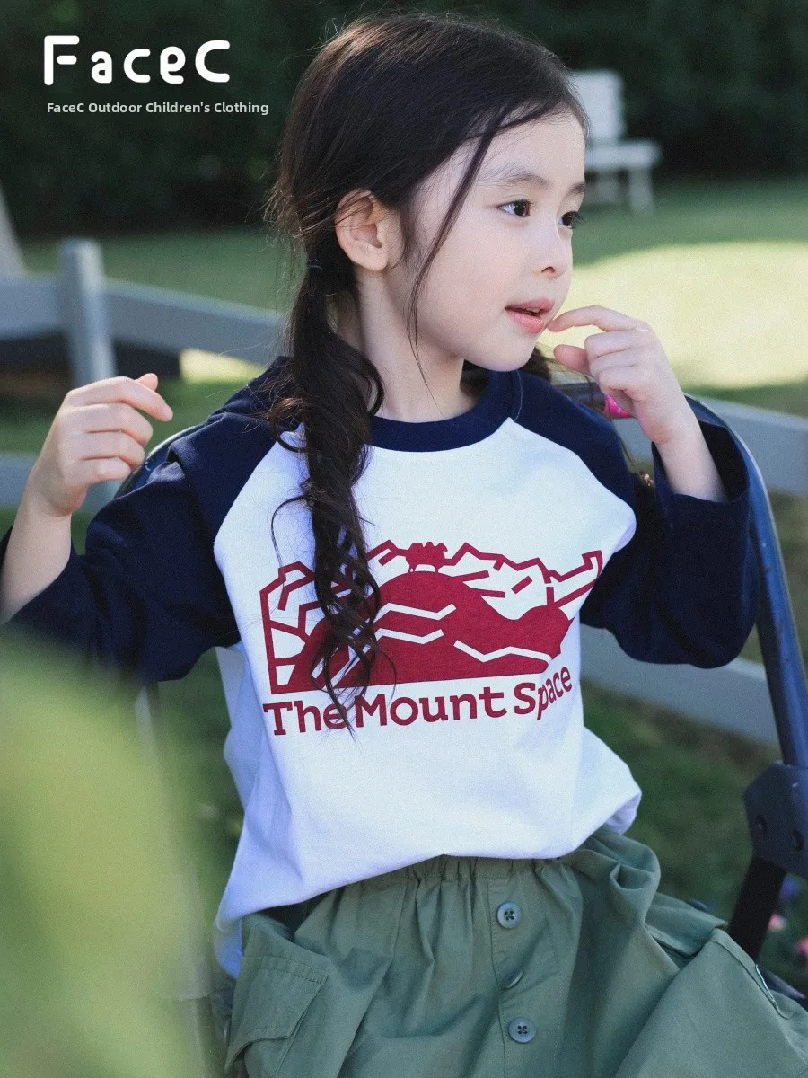 Pure Cotton Long Sleeve T-Shirt for Girls Outdoor Base Shirt Shoulder Insert Design Spring Autumn Soft Comfortable Kids Clothing