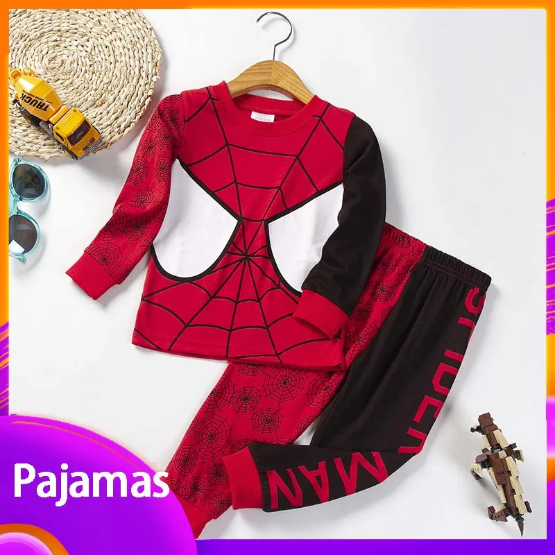 Spider Man Children'S Pajama Set Cartoon Kawaii Cute Cotton Pajama+Pant Spring Autumn Winter Long Sleeved Home Clothing Gift Kid