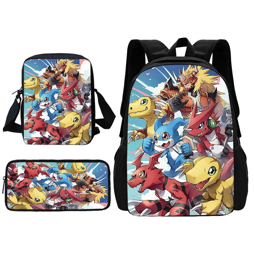 Cartoon Digimon Child School Backpack With Shoulder Bag Pencil Bags School Bags for Boys Girls Best Gift