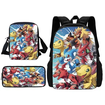 Mochila escolar infantil Digimon de dibujos animados con bolso de hombro, bolsas de lápices, mochilas escolares para niños y niñas, el mejor regalo