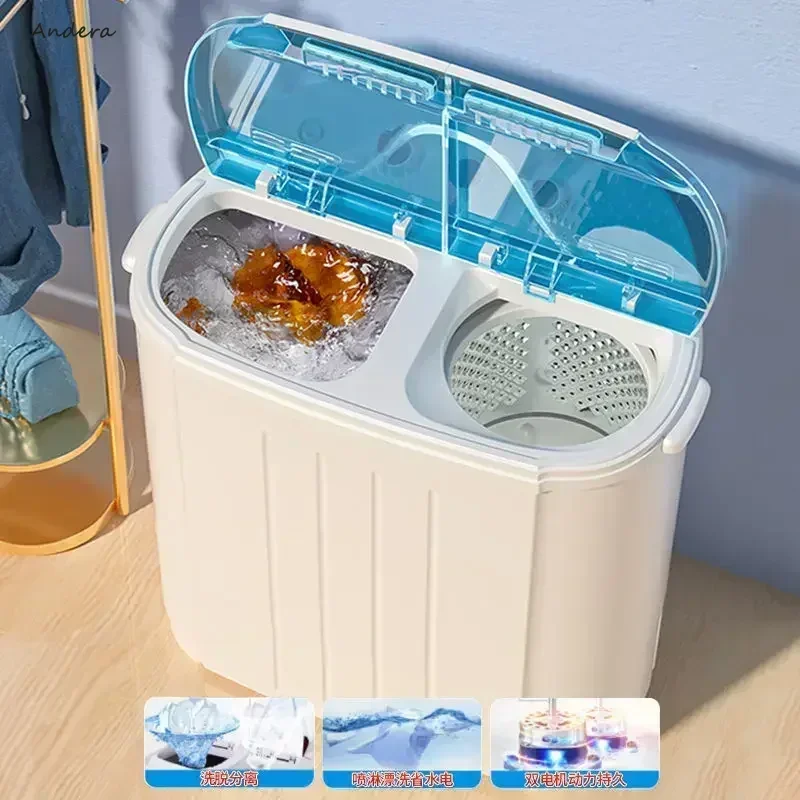 Mini semi-automatic double-tub double-tub washing machine, for use in dormitories and rental houses, with spin drying function