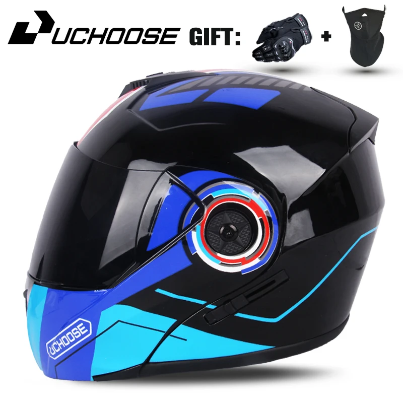 Uchoose Unisex Protective Helmet DOT Certification Double Lens Cross Section Helmet Safety Modular Flip Helm Helmet With Visor