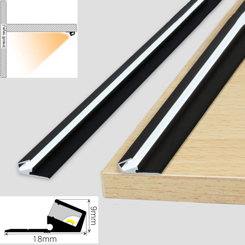 Surface Mounted LED Linear Aluminum Profile Oblique Beam Invisible Diffuser Channel Cabinet Layer Backlight Tube Bar Strip Light