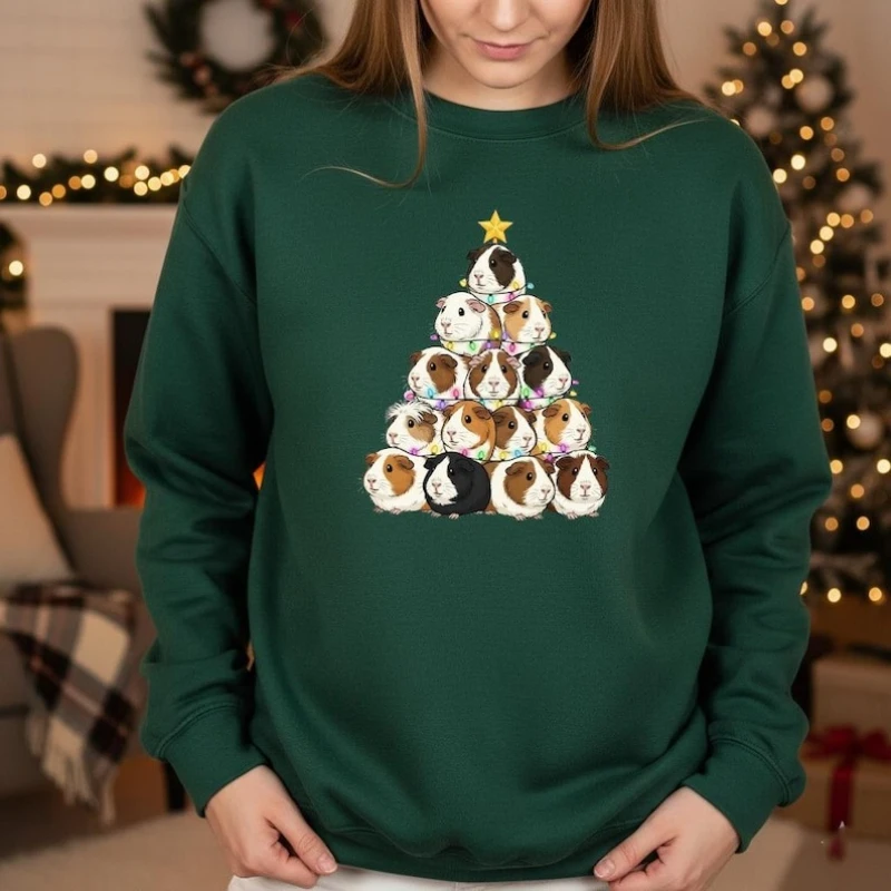 

Рождественский свитшот с морской свинкой, милый праздничный питомец, забавный рождественский свитер с круглым вырезом, подарок для любителей морской свинки, одинаковые праздничные толстовки для маленьких домашних животных