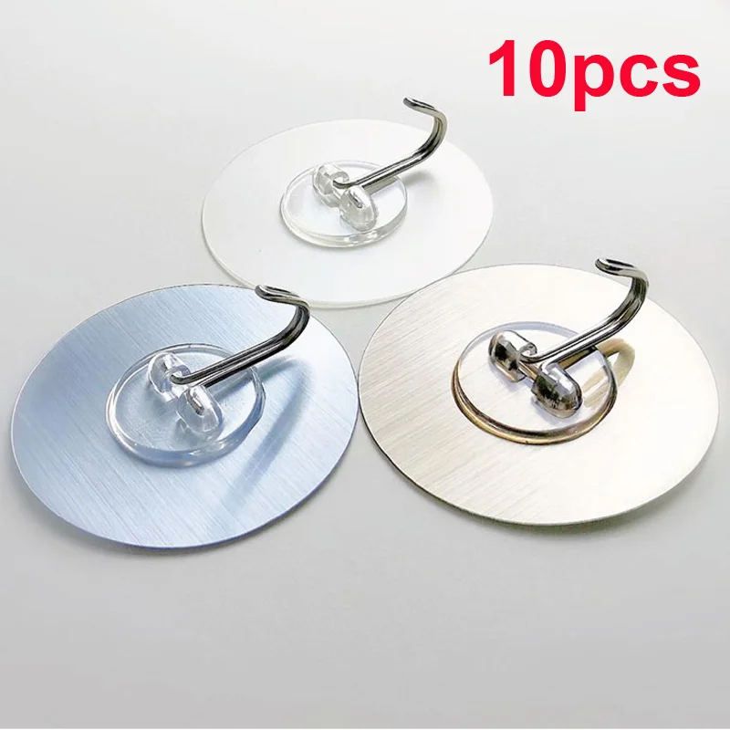 Kitchen Wall Hook Adhesive Hook Hanger Transparent Stainless Steel Strong Door Hanger Key Holder for Kitchen Bathroom Towel Hook