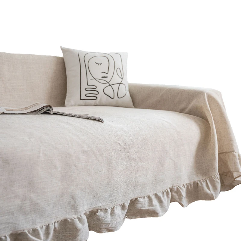 sofa towel plain pastoral ruffle edge universal in all seasons multi-functional cover towel retro American style