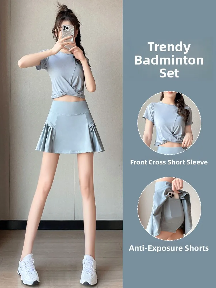 

Women's Sports Set Tennis Skirt Badminton Quick Dry Running Yoga Fitness Clothes Summer New Style Pilates Morning Run Suit