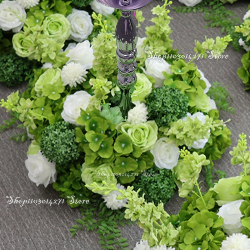 الفاخرة أوراق خضراء بيضاء روز الكوبية الزفاف خلفية الجدول المركزية الكرة الأزهار صف ترتيب القرن قوس حامل ديكور #3