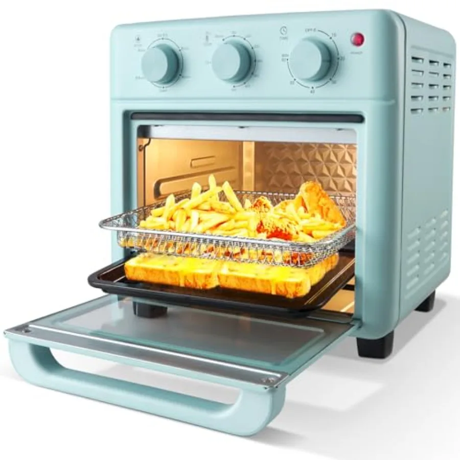 

Air Fryer Toaster Oven Combo for kitchen countertop use, retro blue enamel steel, non-stick interior, rapid heating, 16QT capac