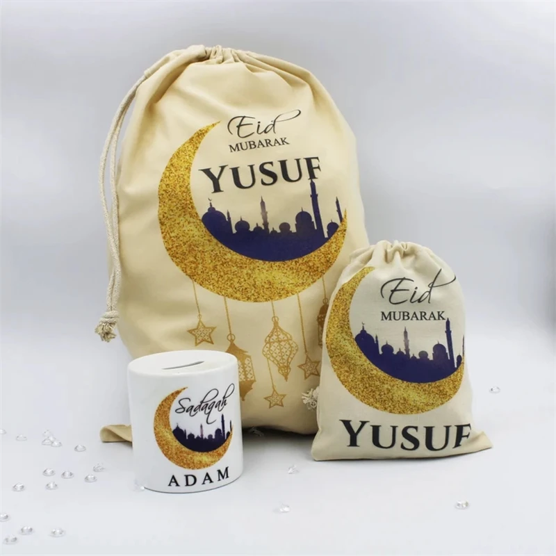 Custom Ramadan Favor Bag,Eid al AdhA, Festival Food Bag,Eid Shower Party Candy Bags, Eid al Fitr Bath Gift Bag, Name Design