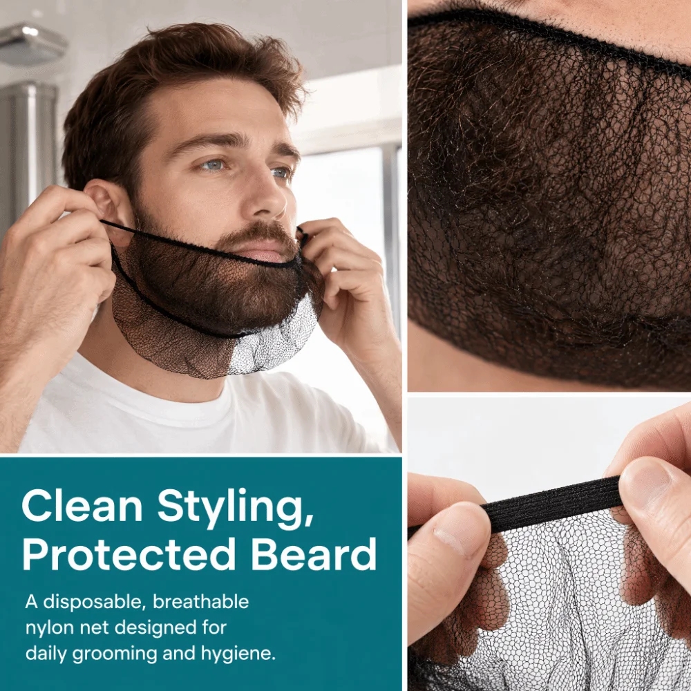 100Pcs Simple Disposable Beard Protector Nets Breathable Elastic Nylon Beard Guards Beard Bandanas Facial Styling