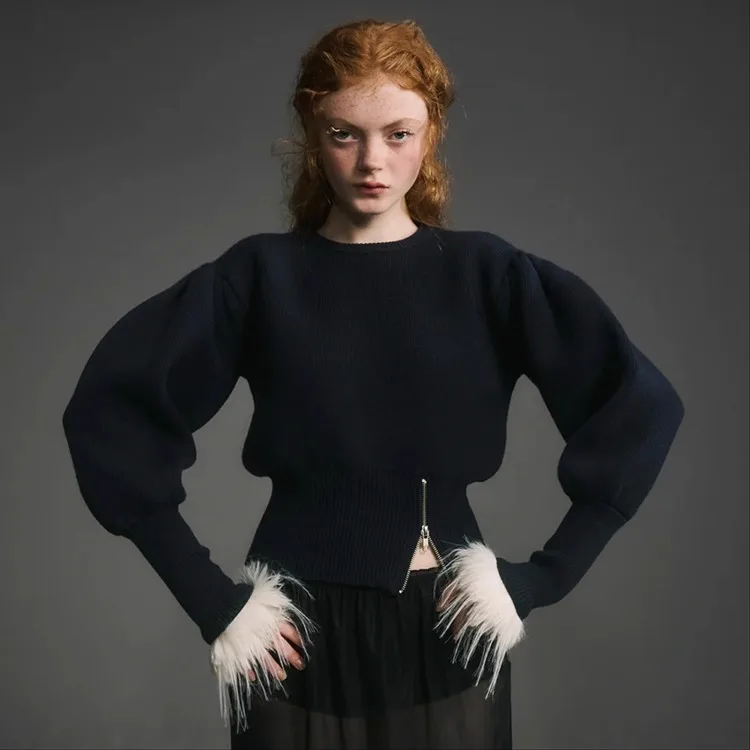 2025 الربيع والخريف اليابان نمط موضة الحلو سترة قصيرة سيدة أفخم المرقعة بلوفر مغزول المرأة عادية محبوك