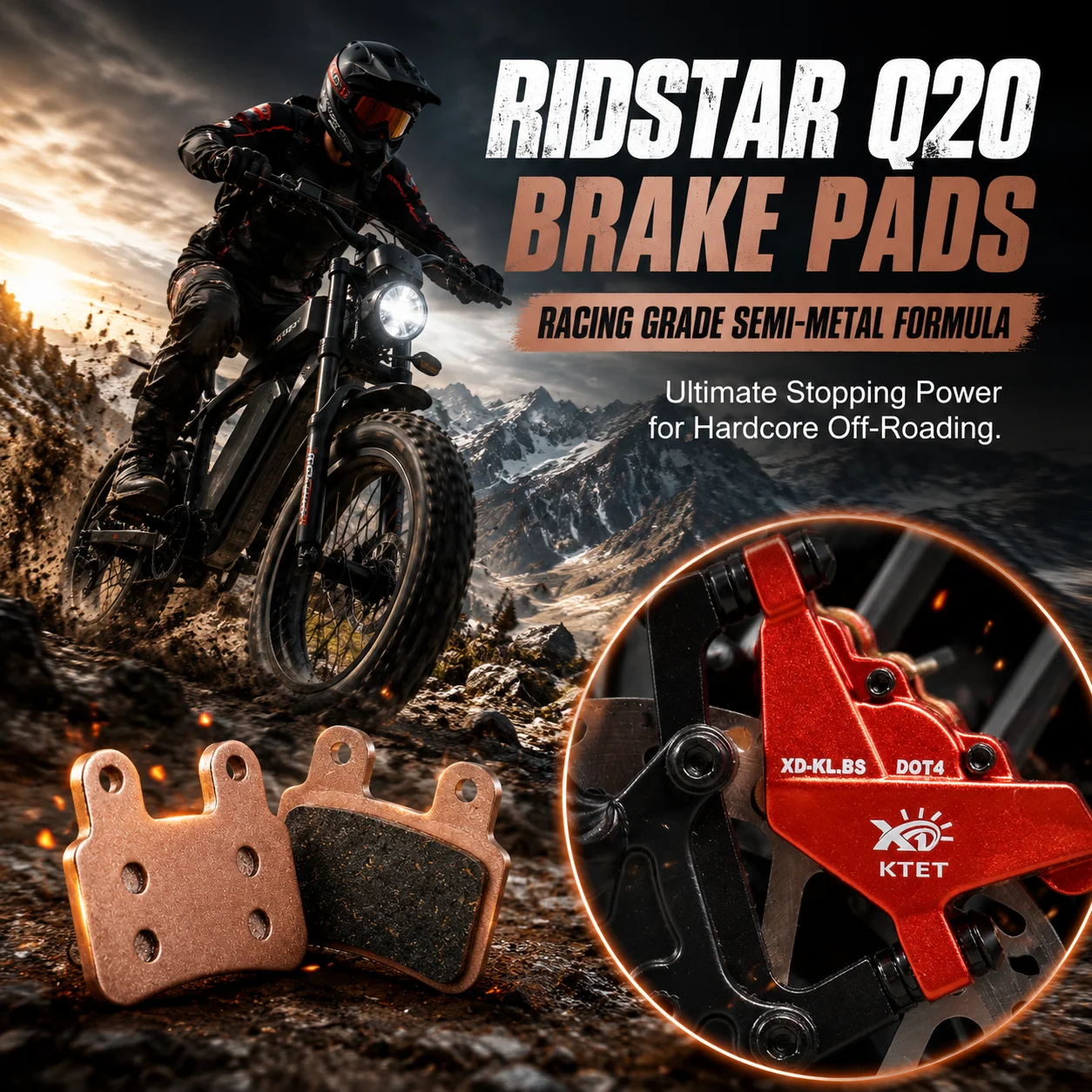 Brake Pads for KTET XD-KL.BS Hydraulic Brake Caliper Semi-Metallic Fits Ridstar Q20 YVY K20 2 Pairs