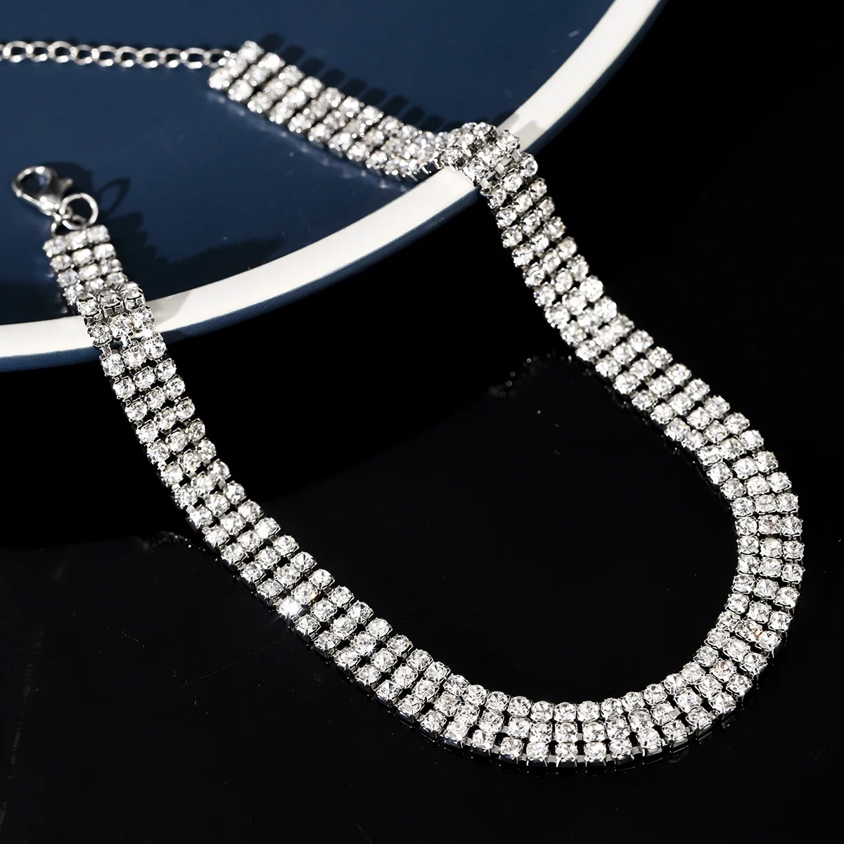 Simple Three Rows Rhinestone Necklace Elegant Crystal Necklace For Women Daily Jewelry Matching Mother's Day Gifts