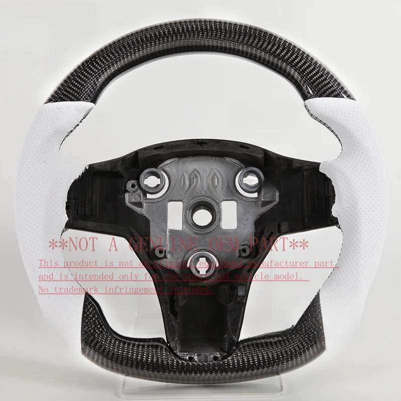 For Tesla Model 3 Y Steering Wheel Horn Cover White Perforated Leather Black Carbon Fiber Custom Horn Shell