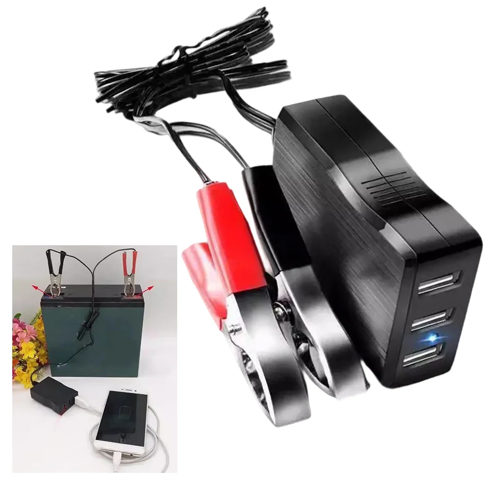 محول تيار مستمر مع مشبك بطارية 12 فولت 24 فولت إلى 5 فولت USB محول تنحى متعدد المنافذ للمنزل/الخارجي لشحن الهواتف الذكية