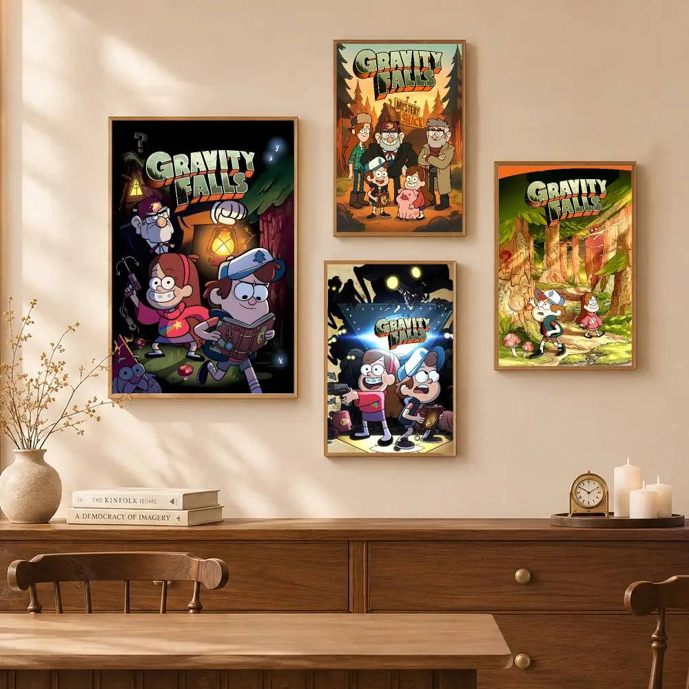 Mystery Cartoon G-Gravity Falls Poster Self-Adhesive Wall Art Poster HD Waterproof PP Bedroom Cafe Gym Home Decor Gift