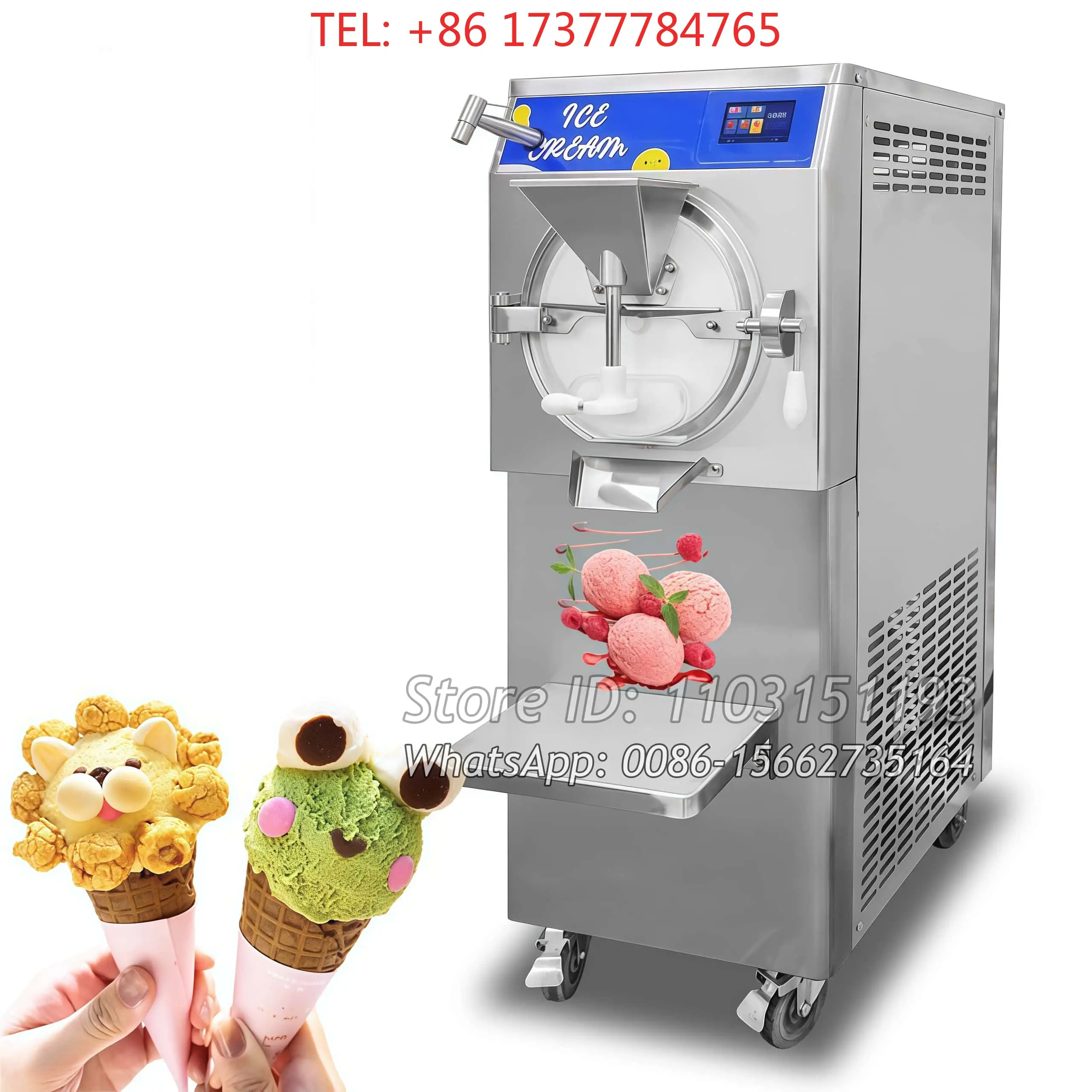 56 L/h Gelato Machine 10 Programs Commercial Ice Cream Machine Mehen Batch Freezer Snack Machine Automatic Fresh Fruits