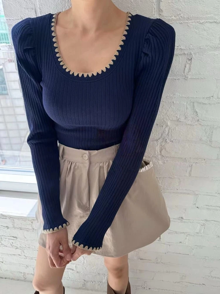 

Korean Chic Autumn New Style French Round Neck Elastic Slim Fit Long Sleeved T-shirt Top for Women