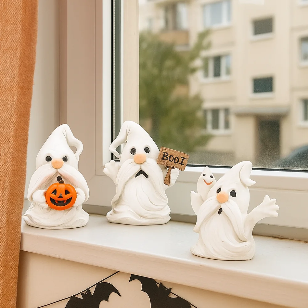 

Halloween Themed Resin Ghost Figurine Handicraft Model Cartoon Standing Ghost Ornament Statue Display Ghost Halloween Decoration