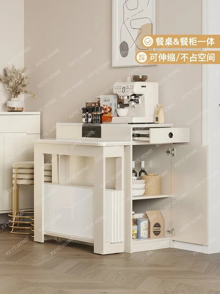 XX Folding Retractable Dining Table Small Apartment Home Stone Plate Dining Table and Chair Cream Style Modern Minimalist