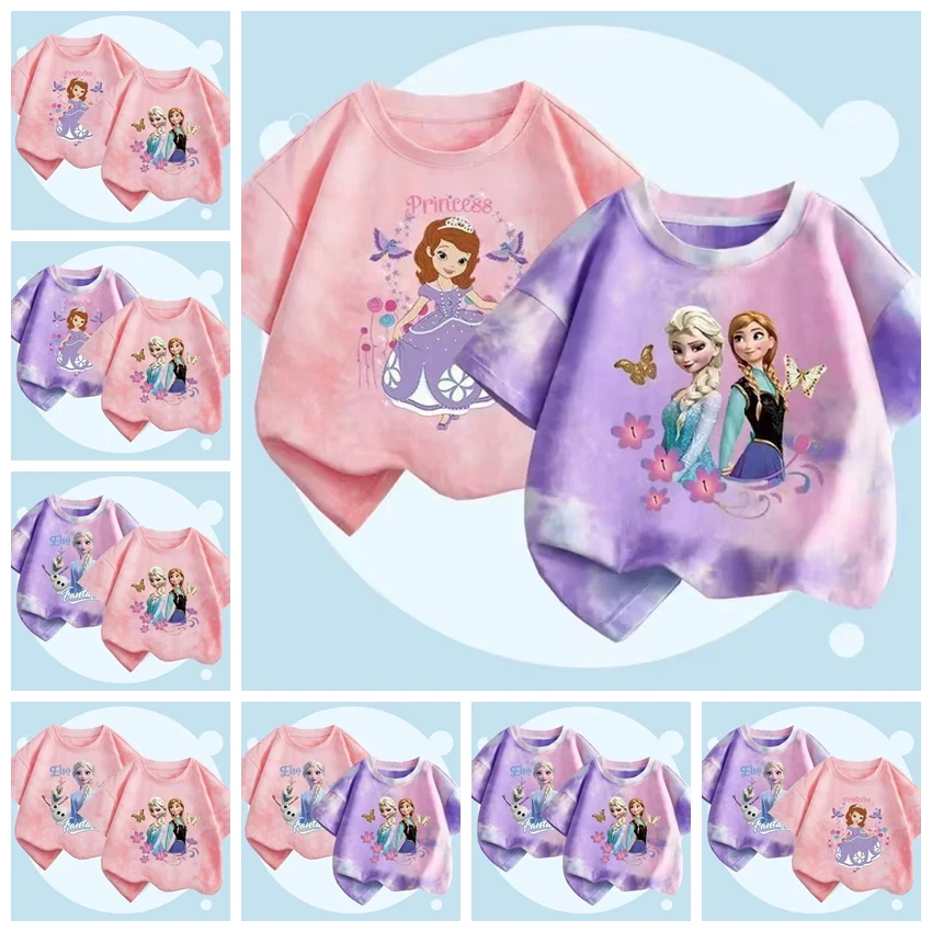 2 teile/los Sommer Kinder Kurzarm T-Shirt Baby Mädchen Cartoon gefroren Anna Elsa Sofia Print Kleidung Top T-Shirt Kind Outfits 1-10t