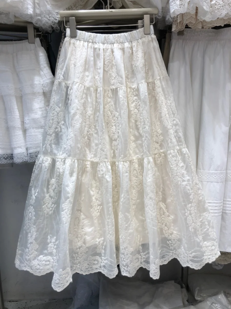 

Korean Sle Long A-Line Skirt with Heavy Embroidery And Lace for Women Autumn Winter Fce Lined Gentle Personali f Bo...