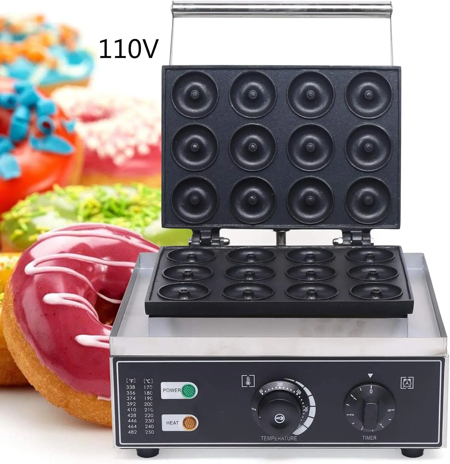 Doughnut Baker Maker Machine 110V Commercial Use Nonstick, Temperature 122-572℉,Commercial Waffle for Restaurant and Home Use (1