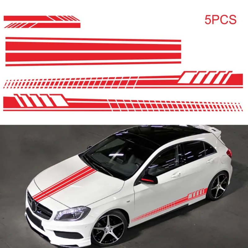 5Pcs Car Stickers Body Sticker Decals Stripes Car Side Door Body Hood Rearview Mirror Decal Stickers Set Racing Decoration