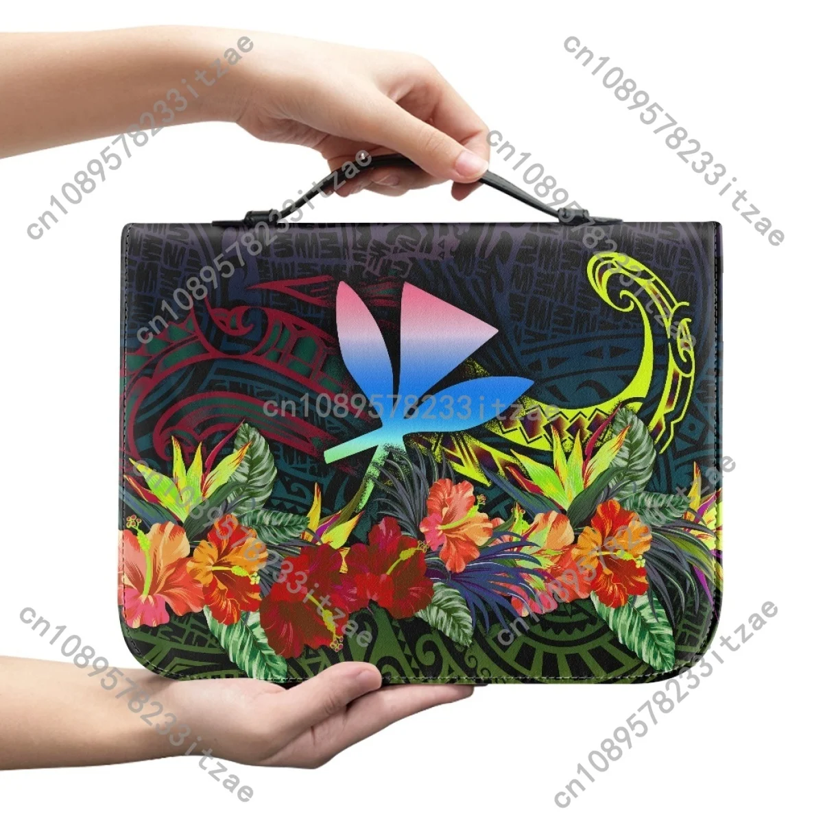 المرأة حقيبة يد جلدية الساخن البولينيزية نمط فرانجيباني نمط طباعة الكتاب المقدس حقيبة مخصصة الكتاب المقدس غطاء حالة حمل الكتاب المقدس حقيبة التخزين