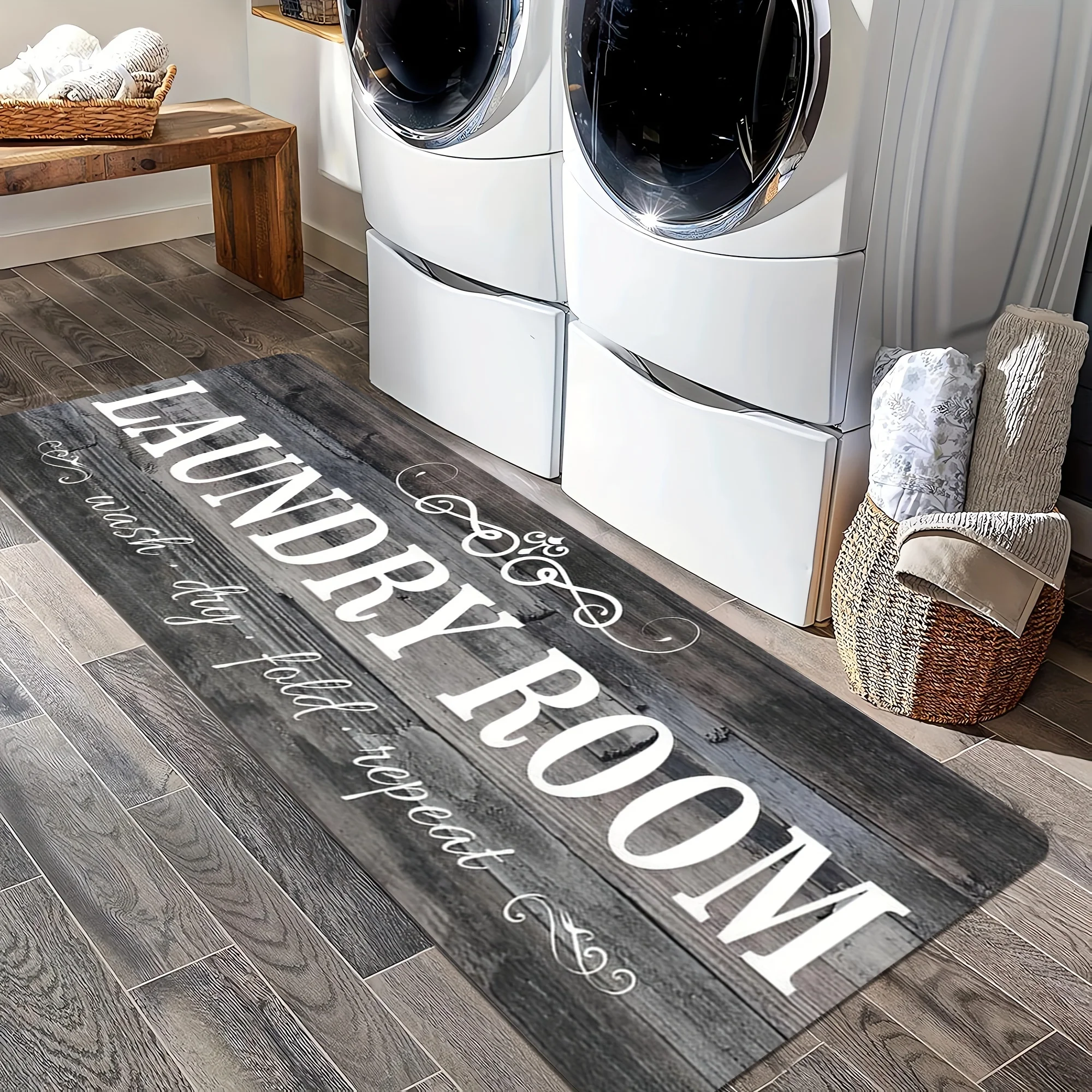 VIKAMA American-Style Vintage Laundry Room, Bathroom Rug Kitchen Dirt-Resistant And Easy-To-Clean Floor Mat, Entrance Door Mat