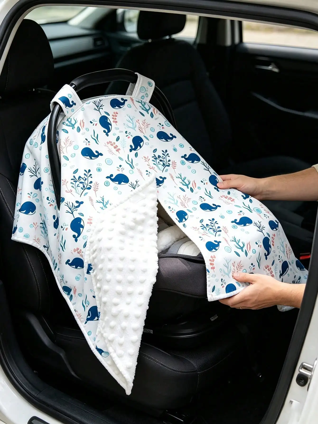 Cartoon Whale Print Baby Car Seat Cover – Multifunctional Nursing Cover / Sunshade