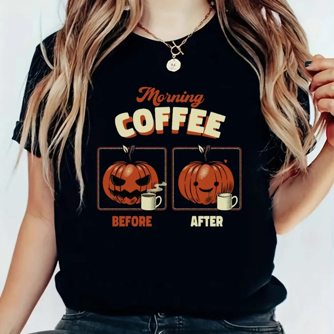 

Short Sleeved Fashionable Women's Pumpkin Pattern Halloween Printed T-Shirt Summer 90s Style Cute Casual Women's Clothing T-Shir