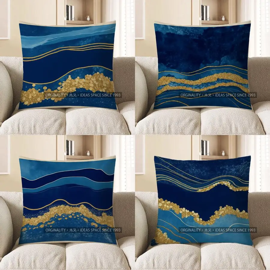 

Домашний декор, синие волны с золотыми точками, наволочка с узором, подходит для дивана, спальни, автомобиля, наволочка